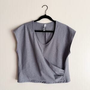 Athleta Grey Cap Sleeve Side Ruch Faux Wrap Bayview Ribbed Tee XL Workout